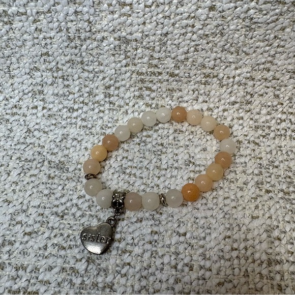 Jewelry - Sister Charm Beaded Bracelet - Cream and Tan